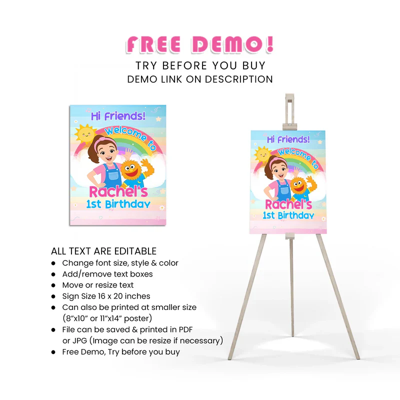 Ms Rachel Toddler Learning Welcome Sign Editable Birthday