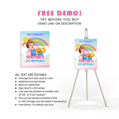 Ms Rachel Toddler Learning Welcome Sign Editable Birthday