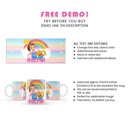Ms Rachel Toddler Learning Sublimation Mug Custom Gift