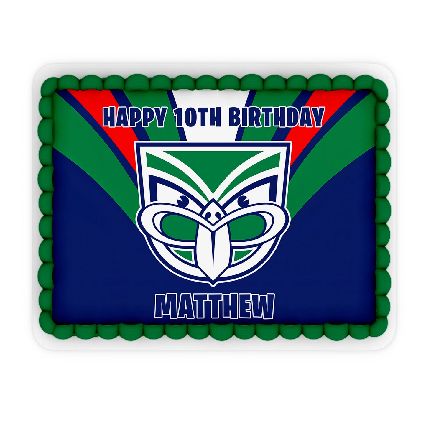 Rectangle edible sheet cake images personalized with NZ Warriors theme