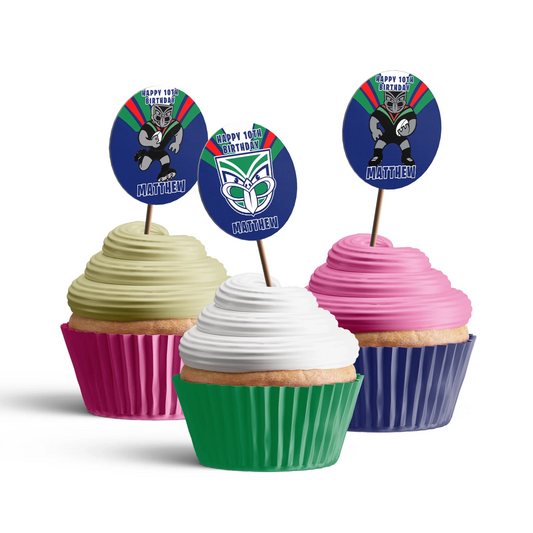 Cupcake toppers personalized with NZ Warriors design