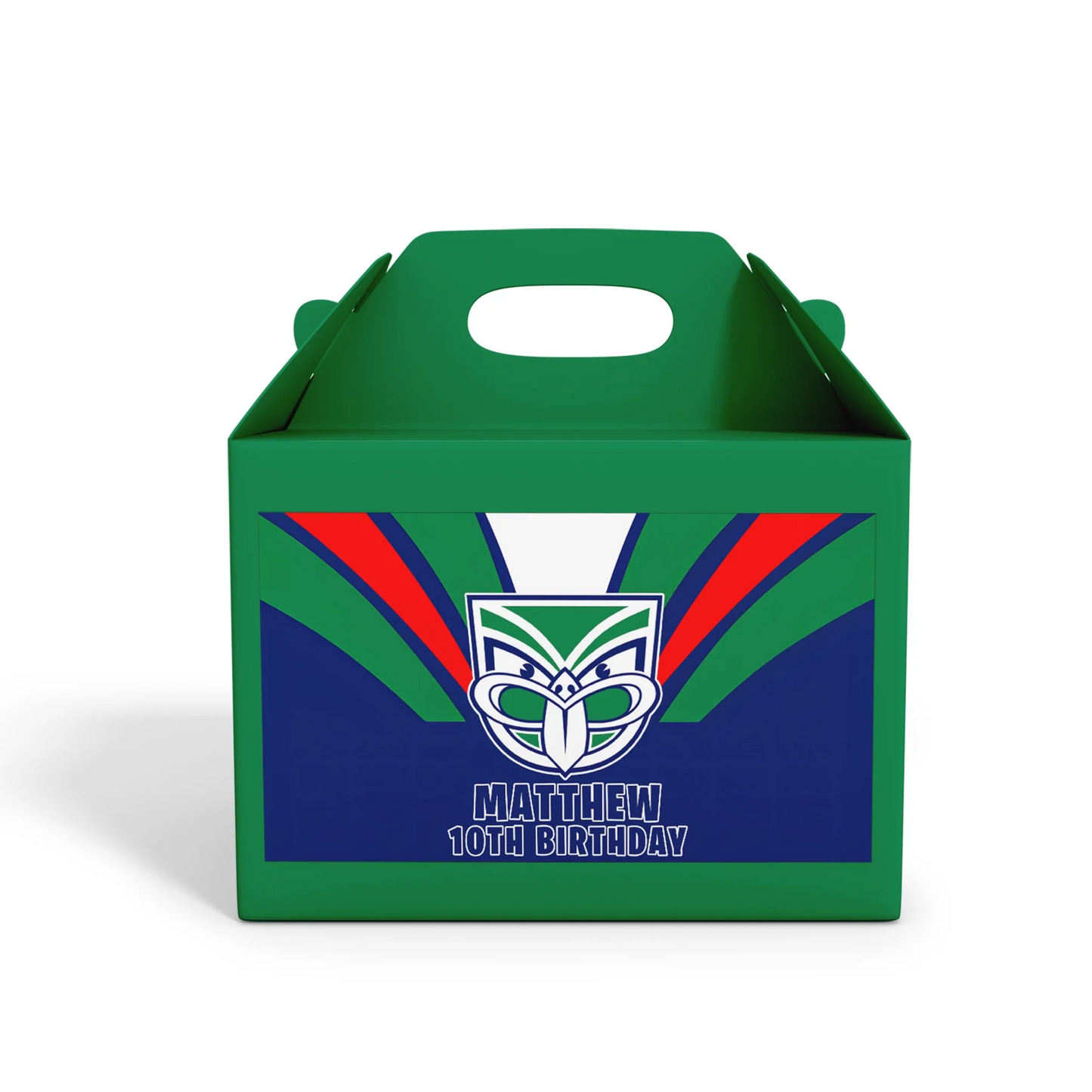 Treat box label with NZ Warriors theme