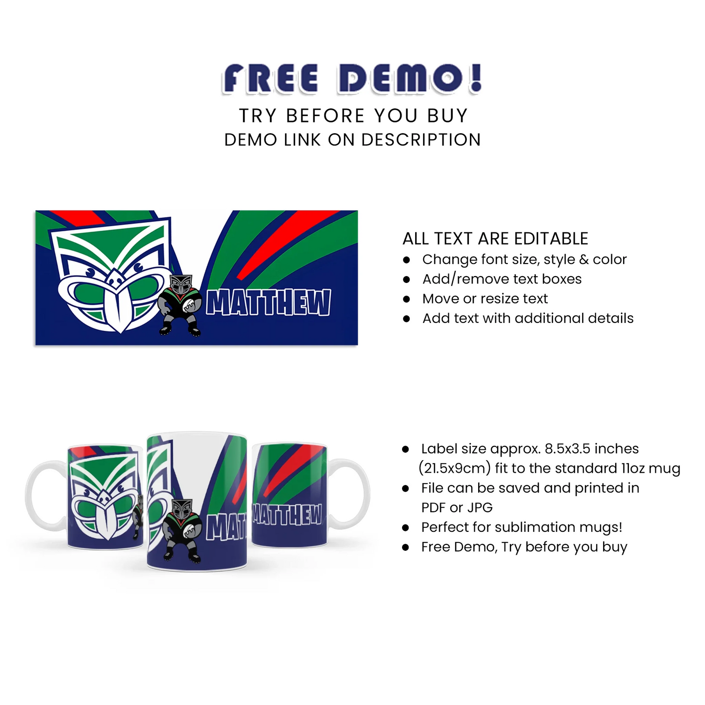 Enjoy Your Drink with NZ Warriors Sublimation Mug