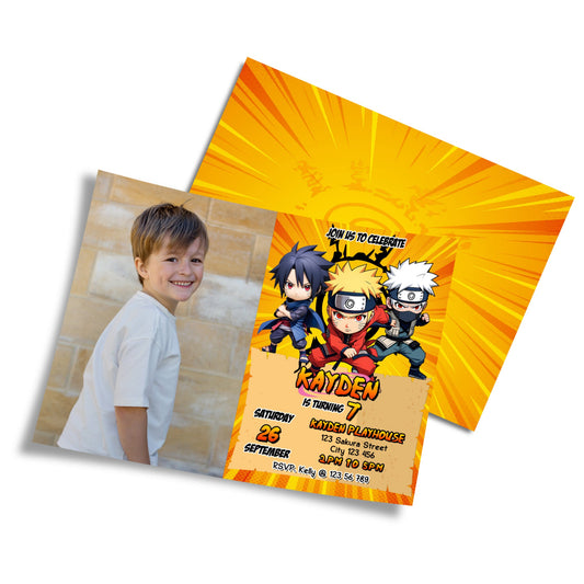 Naruto themed personalized photo card invitations
