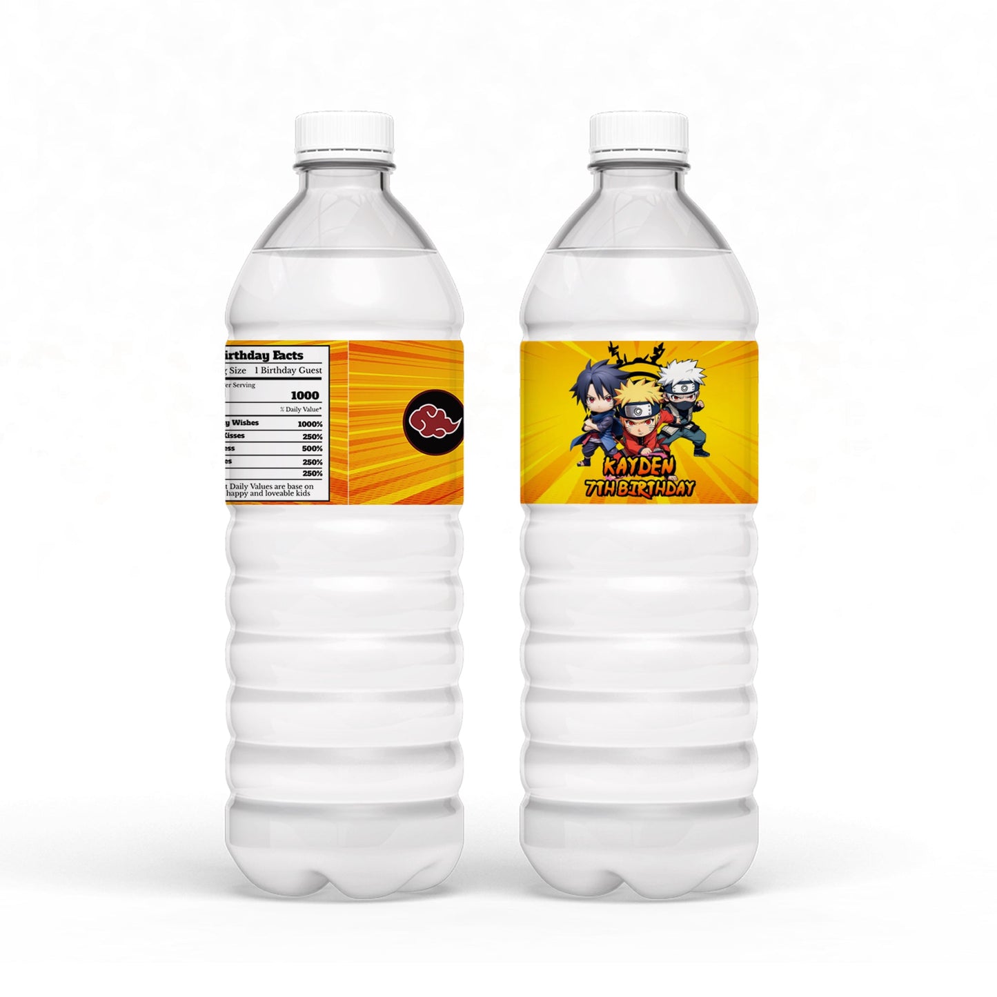 Naruto themed water bottle label