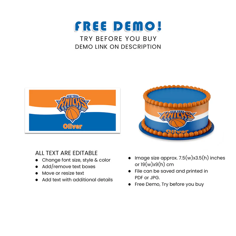 New York Knicks Edible Cake Strips Custom Basketball Party Decoration