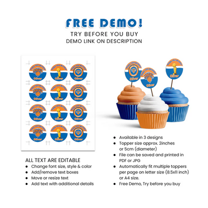 New York Knicks Cupcake Toppers Personalized Basketball Party Decor