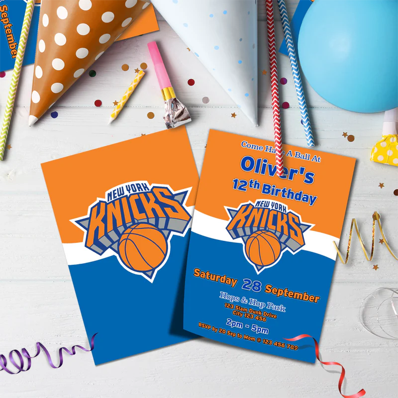 New York Knicks Birthday Decorations, NBA Team Party Supplies, NBA Basketball Team Themed, NewYork Knicks Digital Template, Editable New York Knicks Image SVG PNG