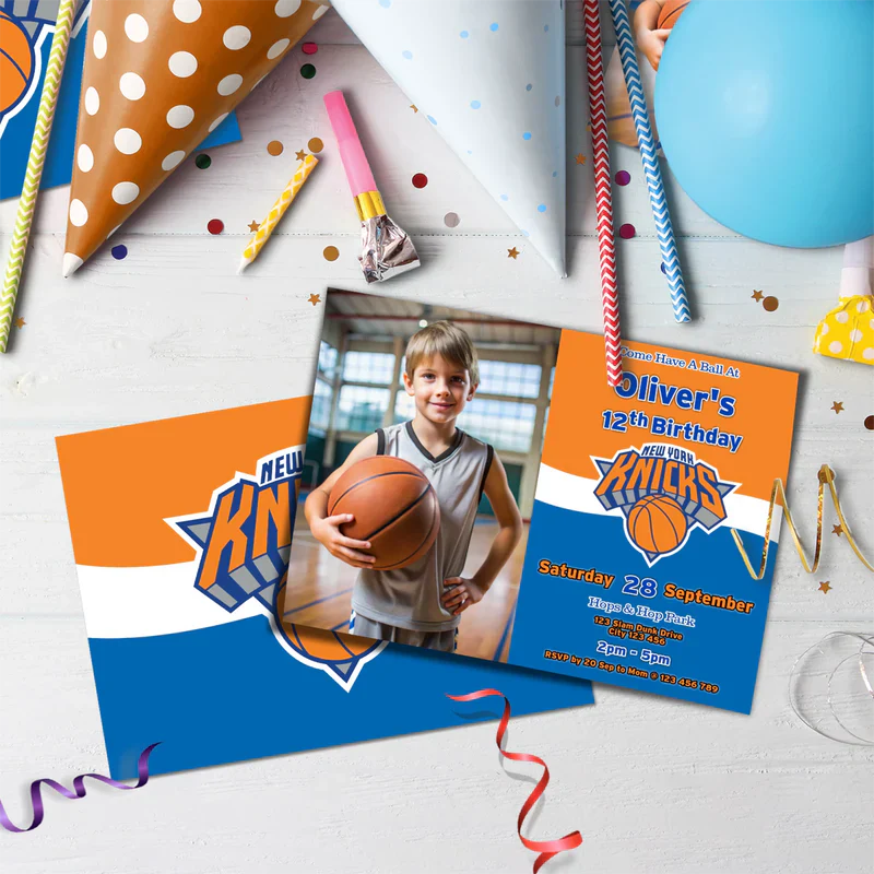 New York Knicks Birthday Decorations, NBA Team Party Supplies, NBA Basketball Team Themed, NewYork Knicks Digital Template, Editable New York Knicks Image SVG PNG