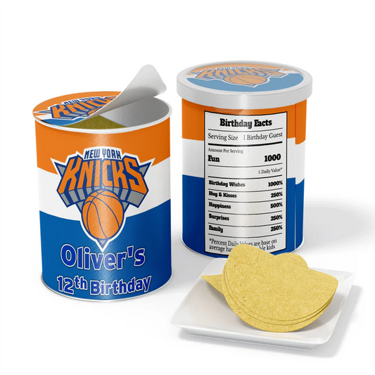New York Knicks small Pringles label with team wrap design on mini chip container flat lay