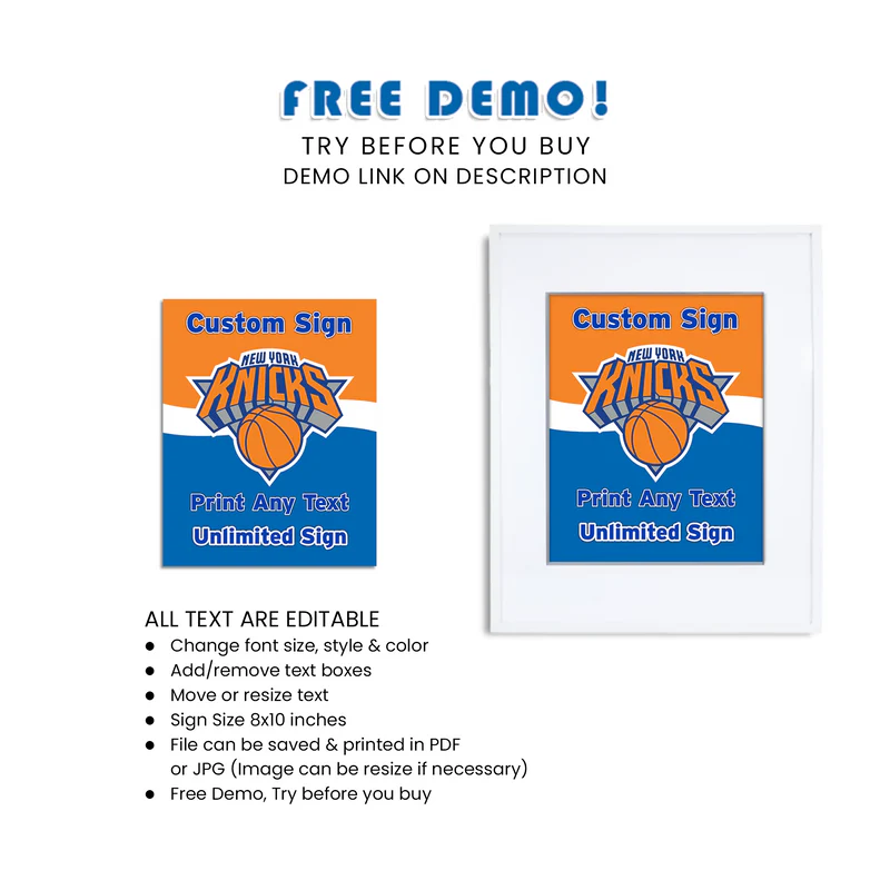 New York Knicks Custom Party Sign Printable Basketball Decor