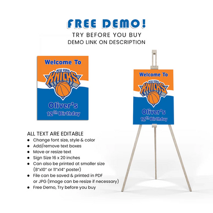 Custom Knicks Sign New York Knicks Welcome Sign Personalized Printable Party Display ...