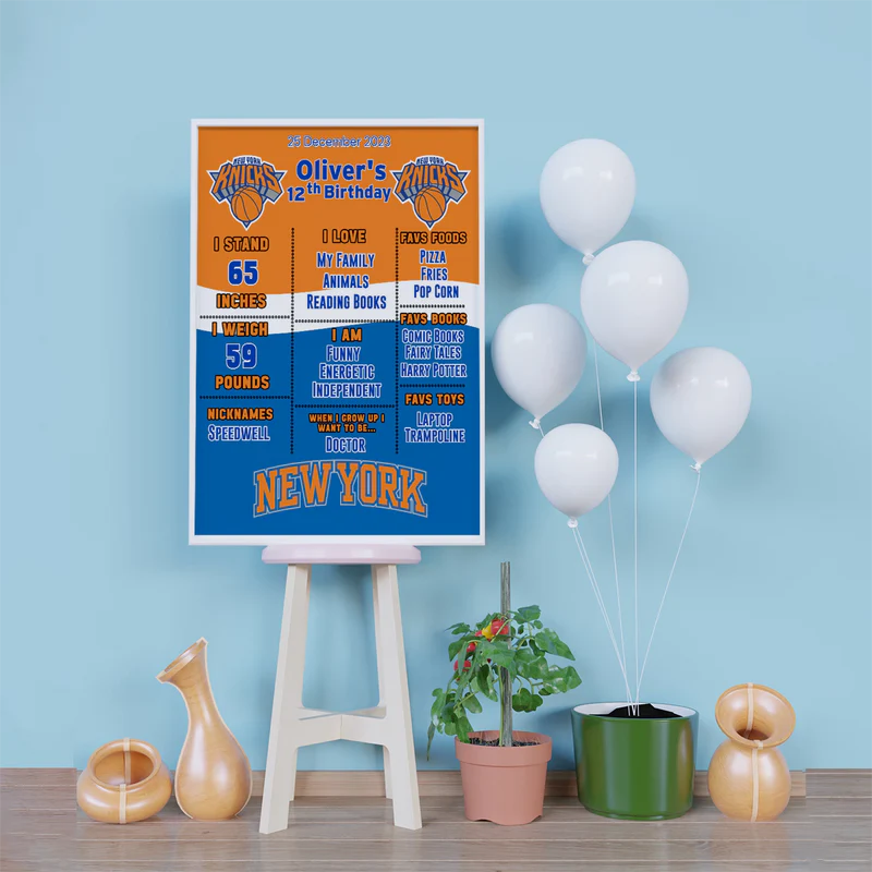 New York Knicks Birthday Decorations, NBA Team Party Supplies, NBA Basketball Team Themed, NewYork Knicks Digital Template, Editable New York Knicks Image SVG PNG