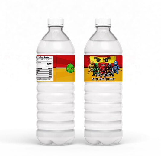 Ninja Figure themed water bottle label