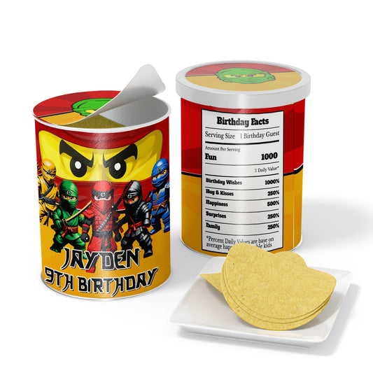 Small Pringles label with Ninja Figure theme