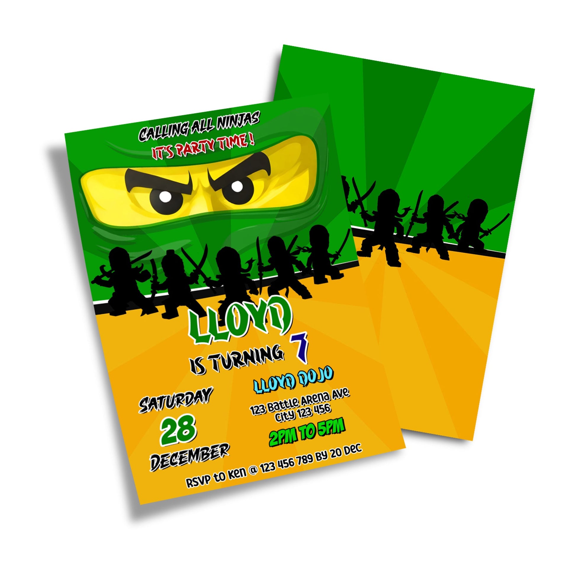 Personalized Ninjago birthday card invitations