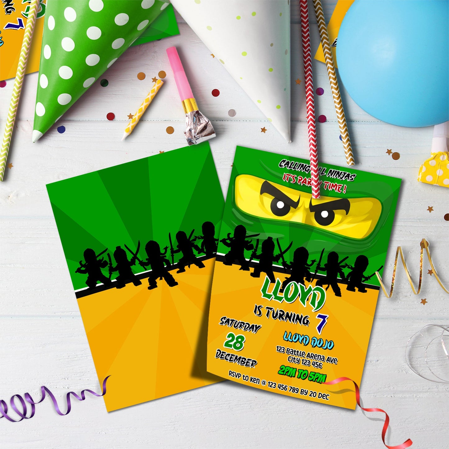 Ninjago Birthday Decorations, Lego Ninja Party Supplies, Ninjago Themed, Ninja Lego Digital Template, Editable Ninjago Image SVG PNG