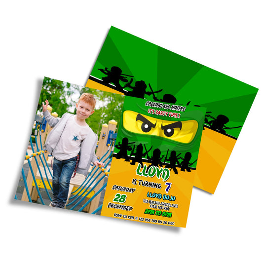Personalized Ninjago photo card invitations
