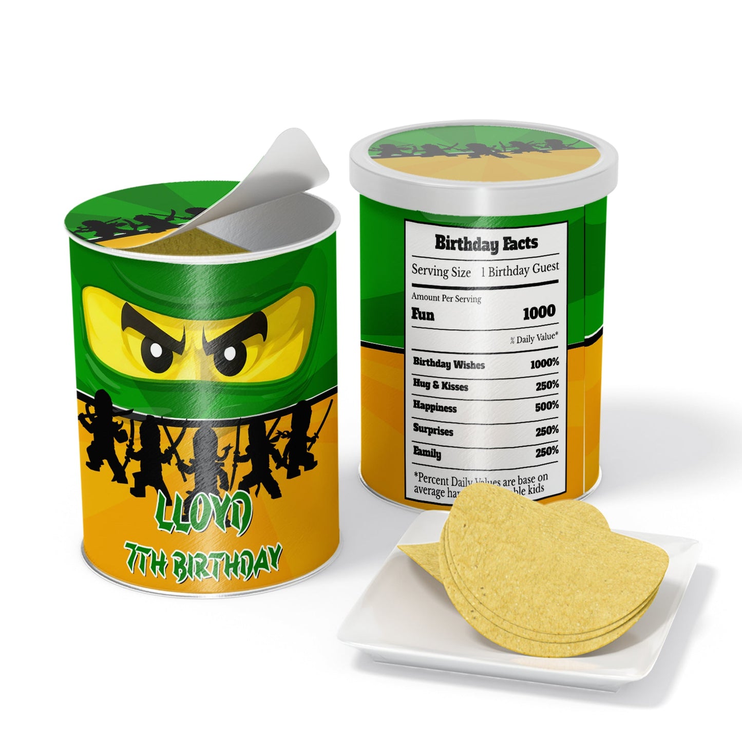 Small Pringles label with Ninjago theme