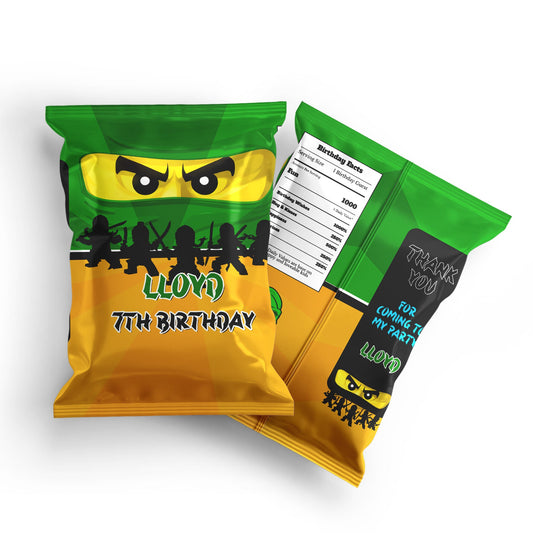 Ninjago themed chips bag label