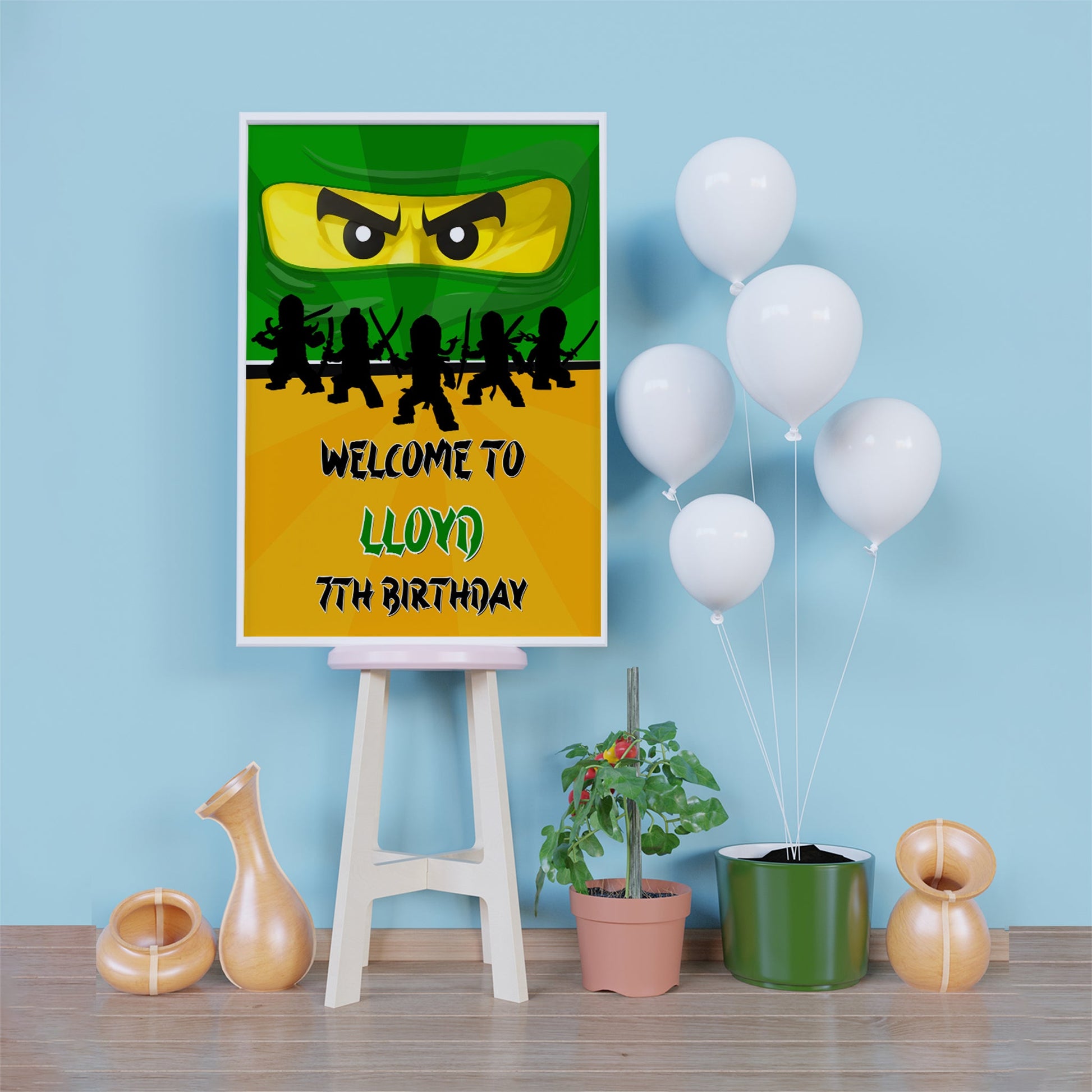 Ninjago Birthday Decorations, Lego Ninja Party Supplies, Ninjago Themed, Ninja Lego Digital Template, Editable Ninjago Image SVG PNG