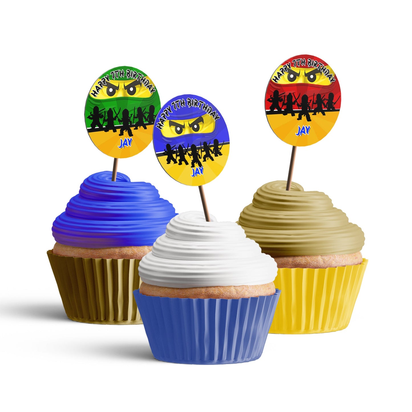 Ninjago themed personalized cupcakes toppers