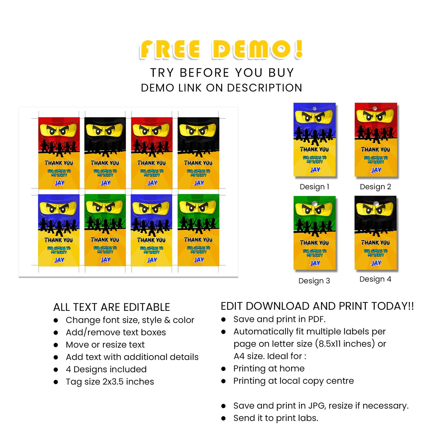 Add a Personal Touch to Your Favors with Our Ninjago Favor Tags