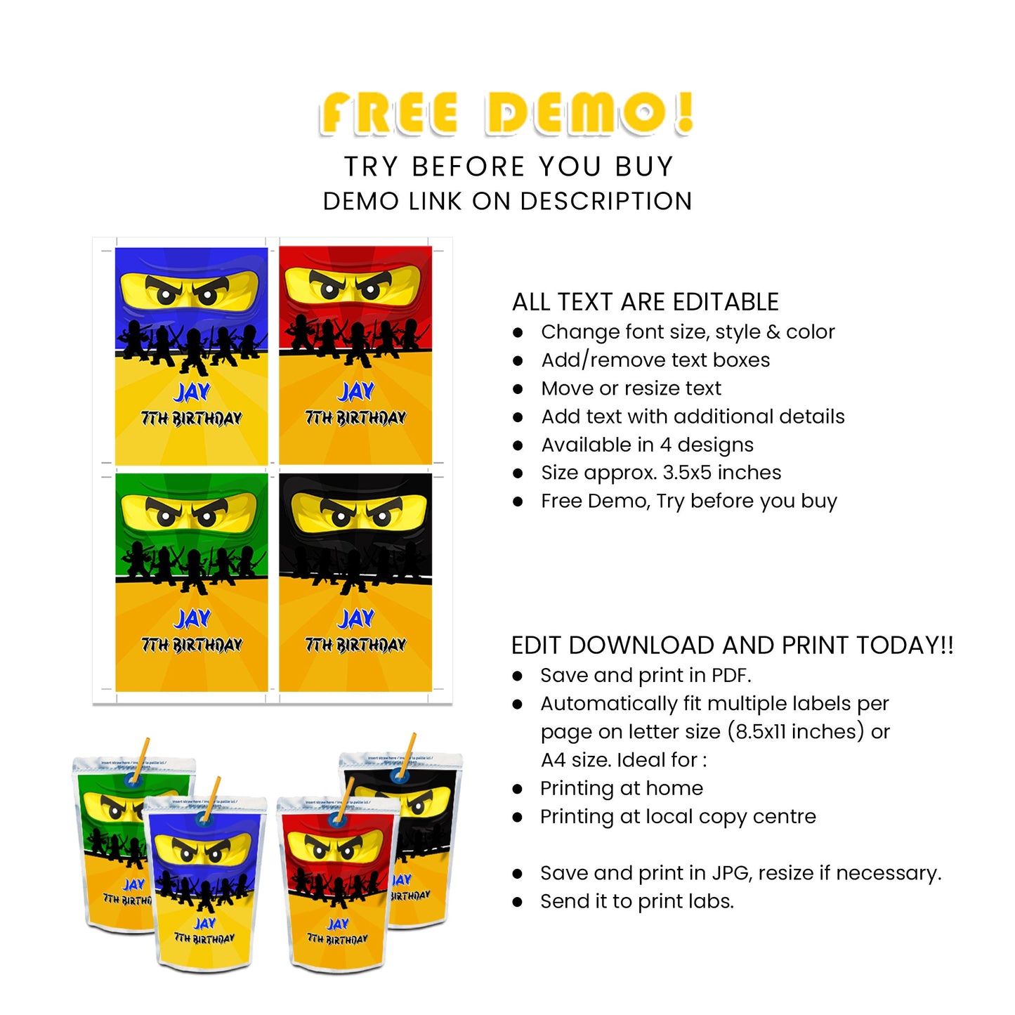 Add a Fun Twist to Your Party with Our Ninjago Juice Pouch Label
