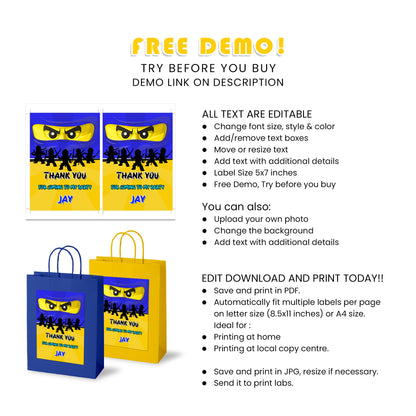 Surprise Your Guests with Our Ninjago Goody Bag Label - Perfect for Party Favors