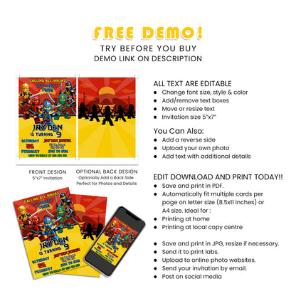 Invite Your Guests in Style with Our Ninjago Personalized Birthday Card Invitations