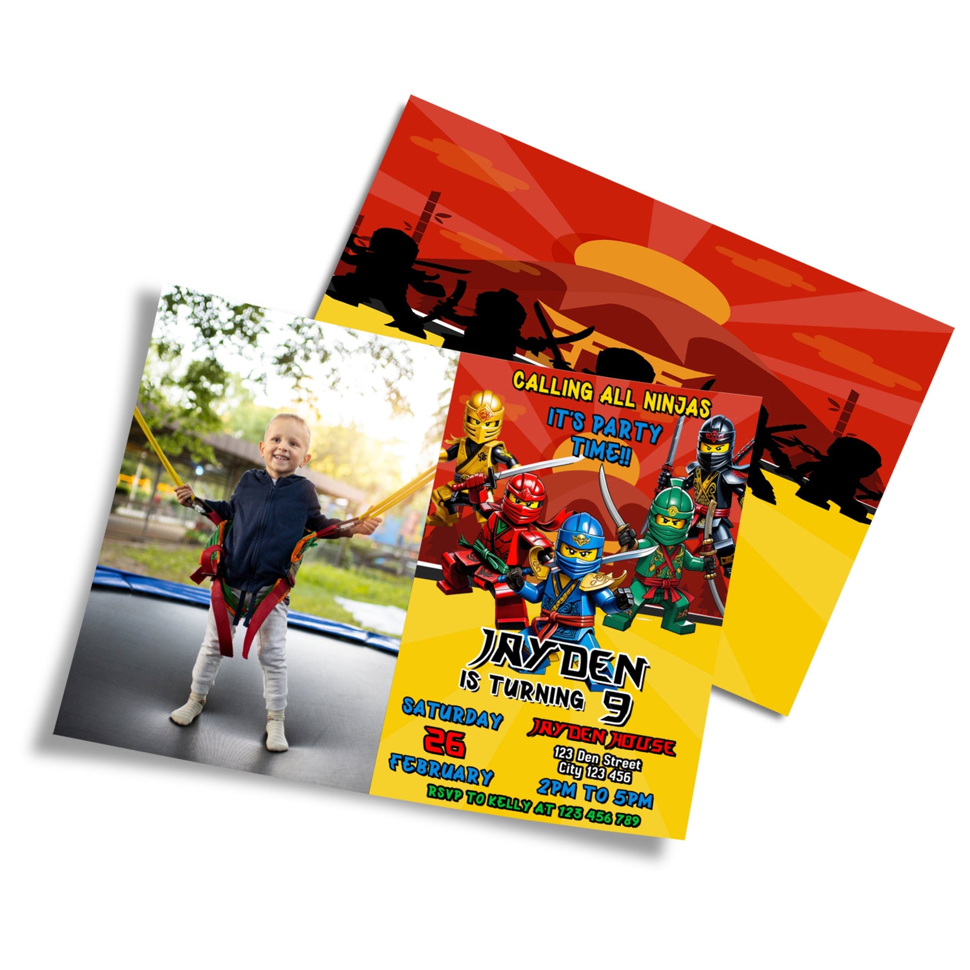 Personalized Ninjago photo card invitations