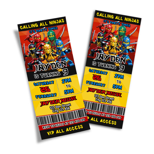 Personalized Ninjago birthday ticket invitations