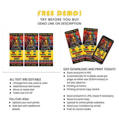 Impress Your Guests with Our Unique Ninjago Personalized Birthday Ticket Invitations