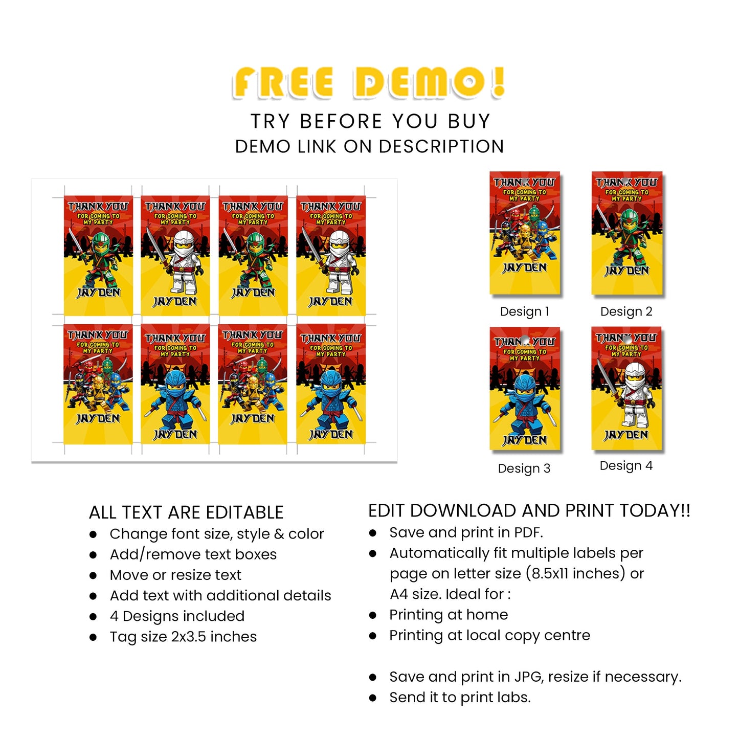 Add a Personal Touch to Your Favors with Our Ninjago Favor Tags