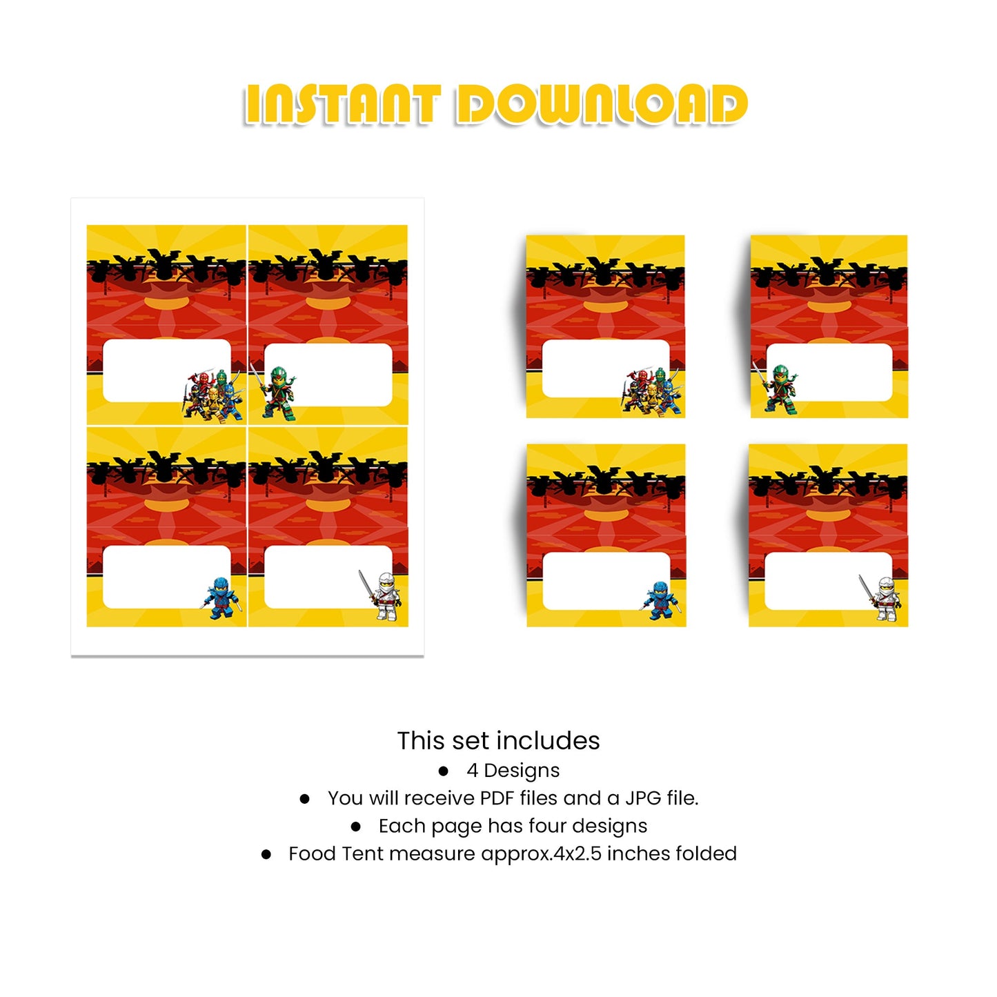 Enhance Your Party Decor with Our Ninjago Food Cards - Perfect for Themed Parties