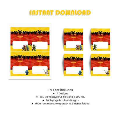 Enhance Your Party Decor with Our Ninjago Food Cards - Perfect for Themed Parties