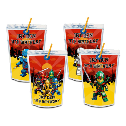 Ninjago themed juice pouch label