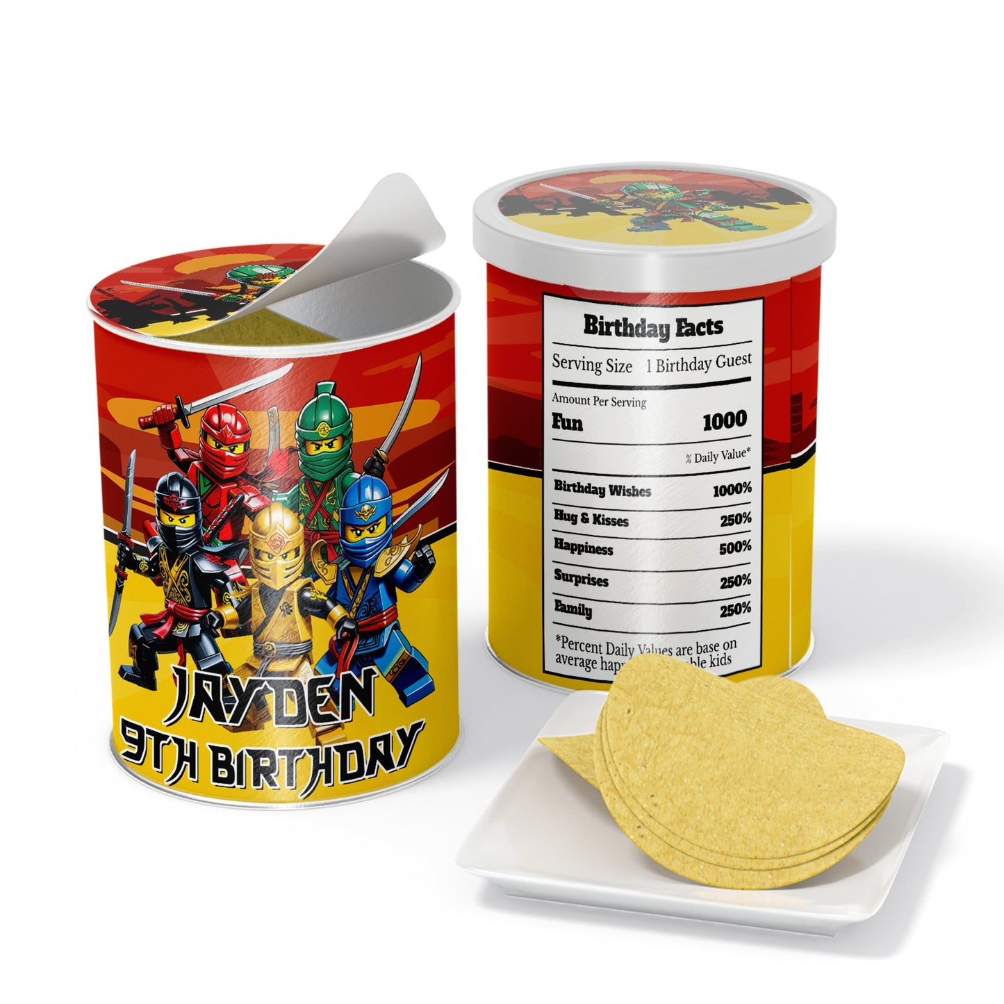 Small Pringles label with Ninjago theme