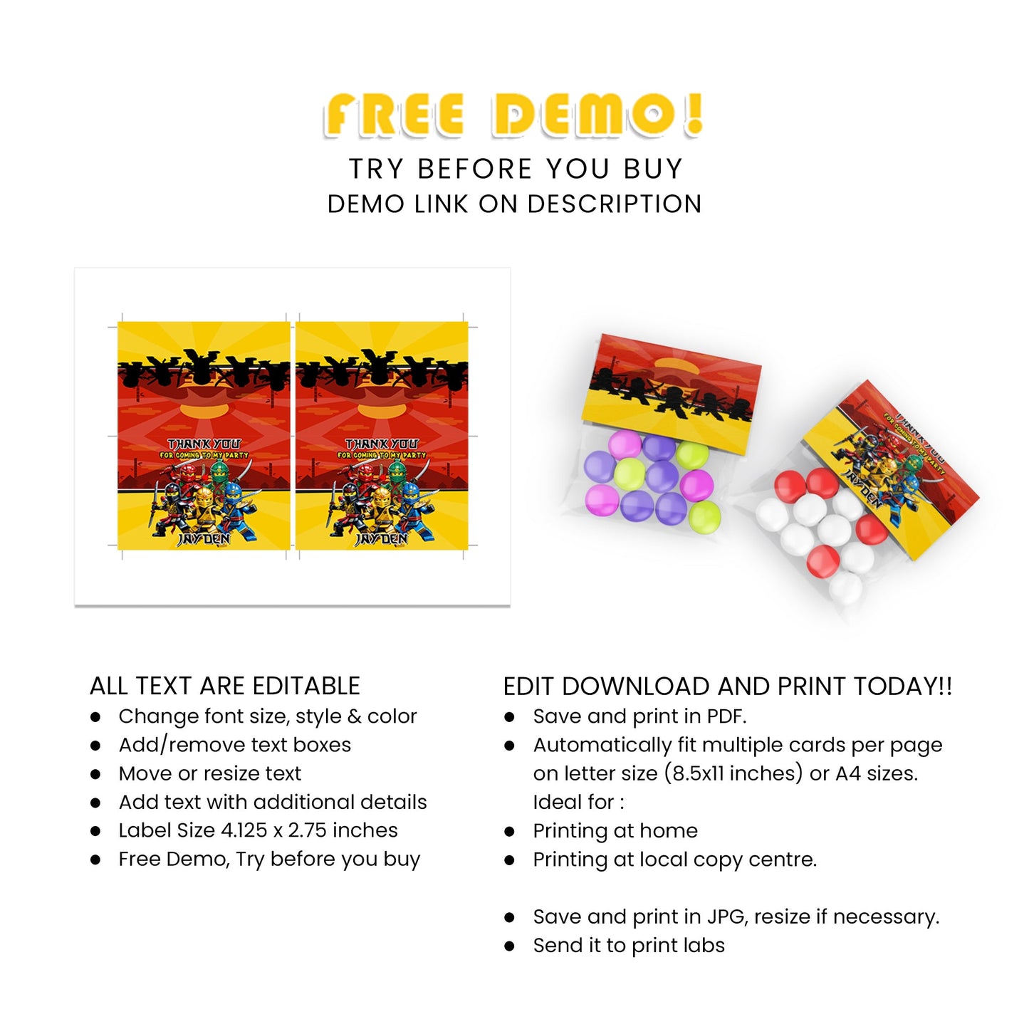 Elevate Your Treat Bags with Our Ninjago Treat Bag Topper Label