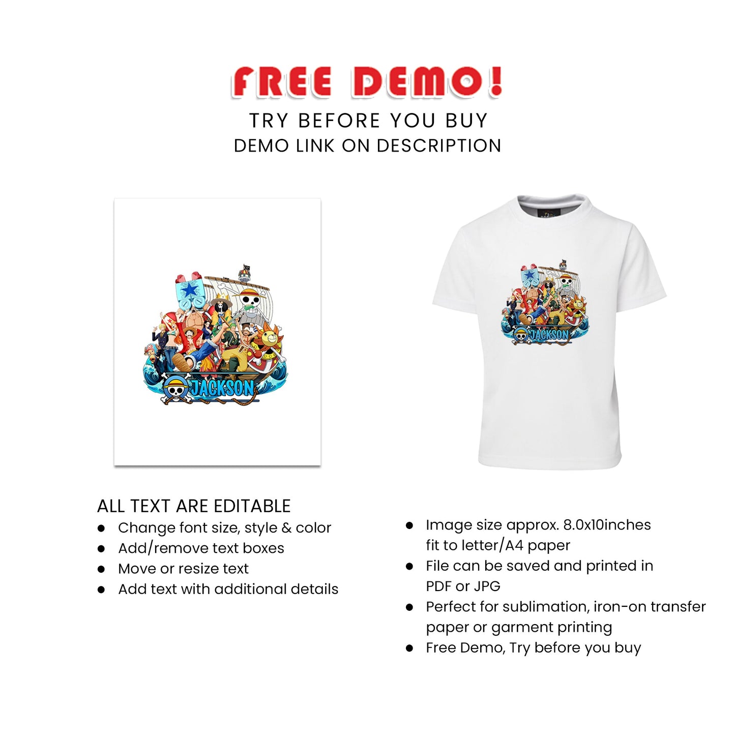 One Piece Sublimation T-Shirt - Show Off Your Love for Manga in Style