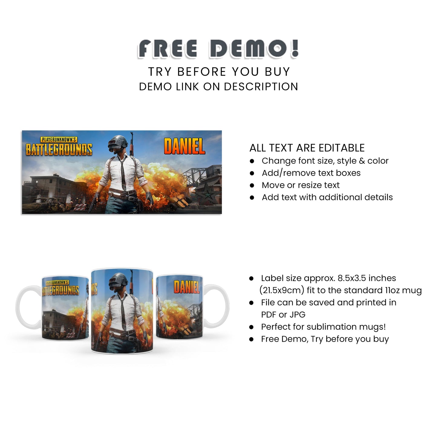 PUBG Sublimation Mug - Personalized Sublimation Mugs for PUBG - Customizable and Unique