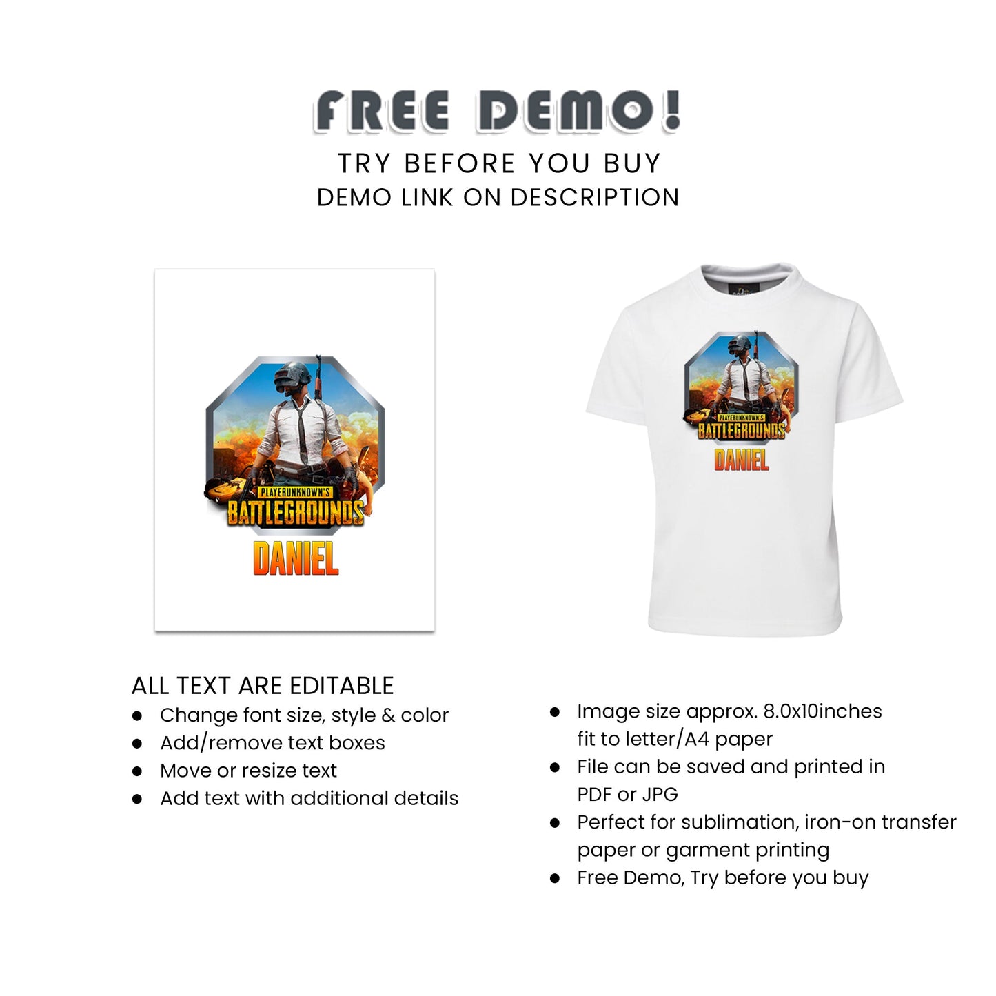 PUBG Sublimation T-Shirt - Personalized Sublimation T-Shirts for PUBG - Customizable and Stylish