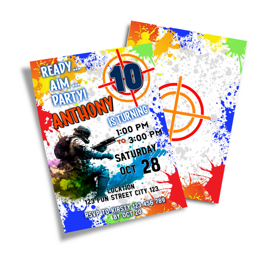 Personalized Birthday Card Invitations for Paint Ball Games