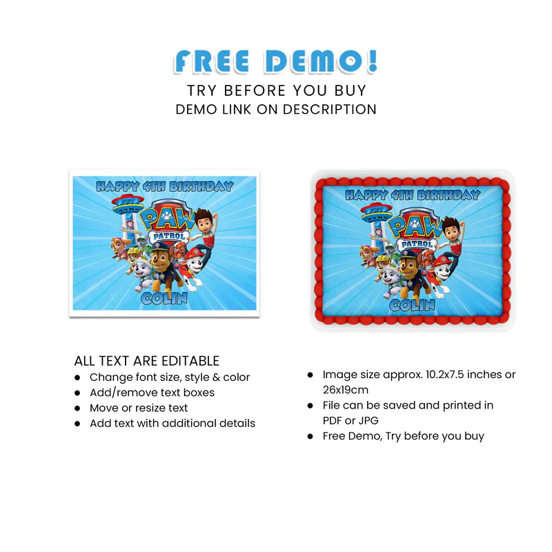 Paw Patrol Edible Sheet Cake Topper