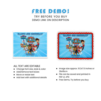 Paw Patrol Edible Sheet Cake Topper