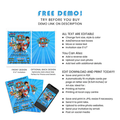 Paw Patrol Birthday Card Invitations