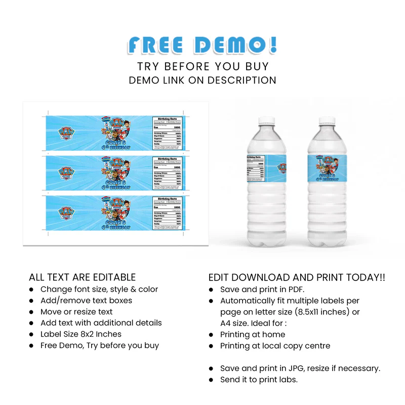 Paw Patrol Water Bottle Labels Printable