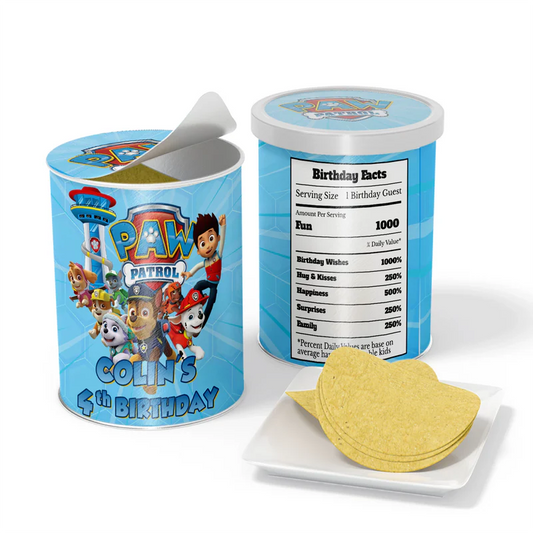 Paw Patrol small Pringles label in vibrant layout with bold character print