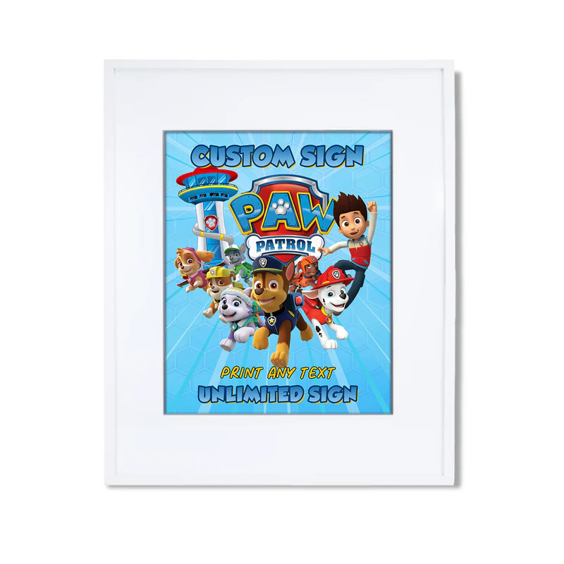 Paw Patrol custom sign with large editable title and playful character layout