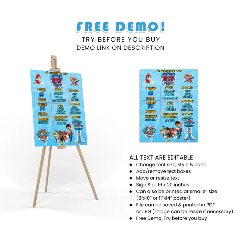 Paw Patrol Birthday Milestone Poster